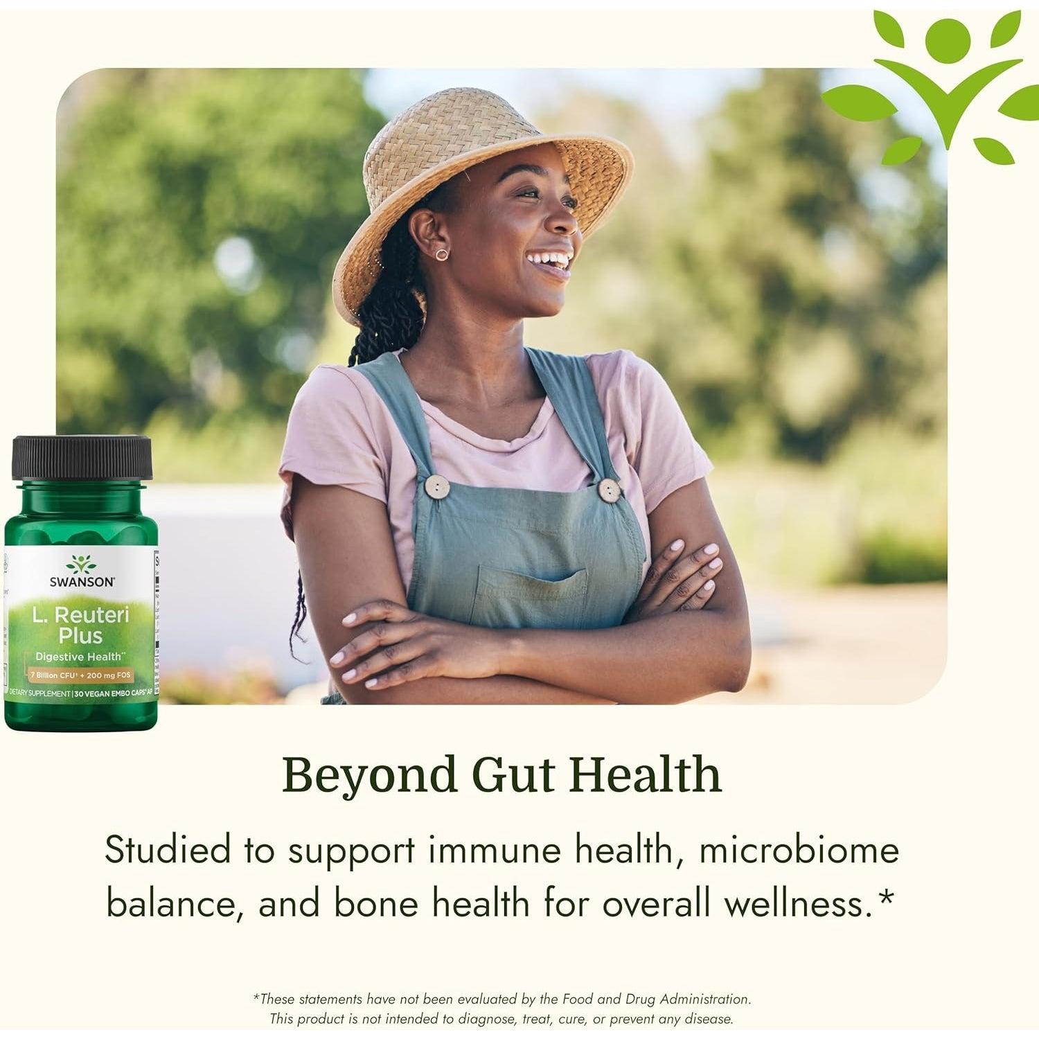 Swanson L. Reuteri Probiotic plus with L. Rhamnosus, L. Acidophilus & FOS Prebiotic for Gut-Health-Conscious Adults - 7 Billion CFU (30 Vegan Capsules)
