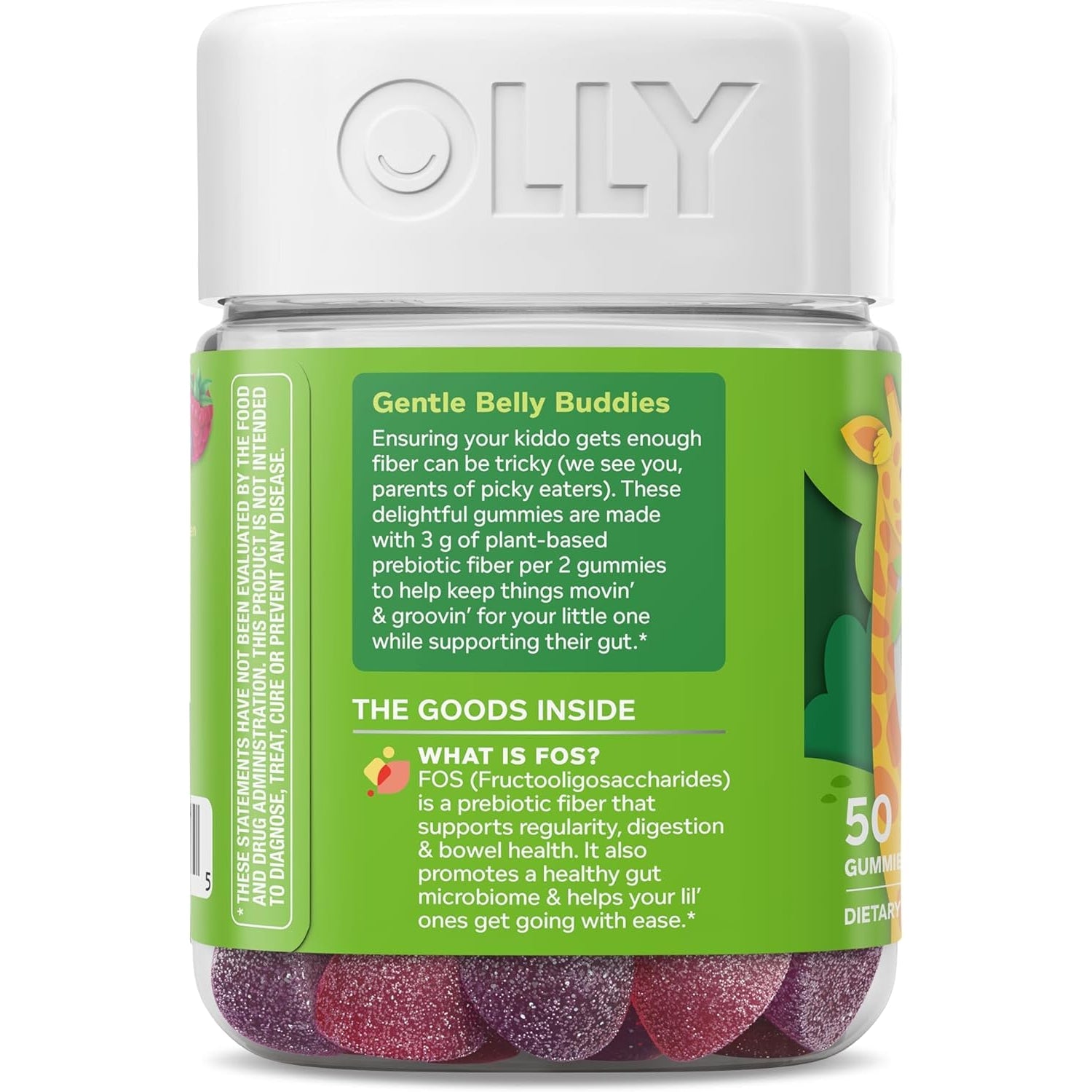OLLY Kids Friendly Fiber Gummy, Digestion Support,* 3G Prebiotic Fiber FOS, Kids Chewable Supplement, Berry Brilliant Flavored, 25 Day Supply - 50 Count