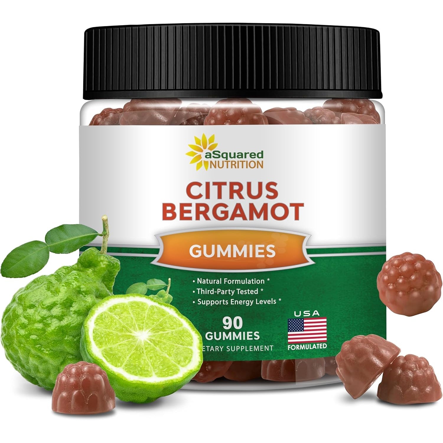 Asquared Nutrition Citrus Bergamot Gummies - Citrus Bergamot Extract Supplement 500Mg per Serving - Pure Gummy Alternative to Capsules & Pills