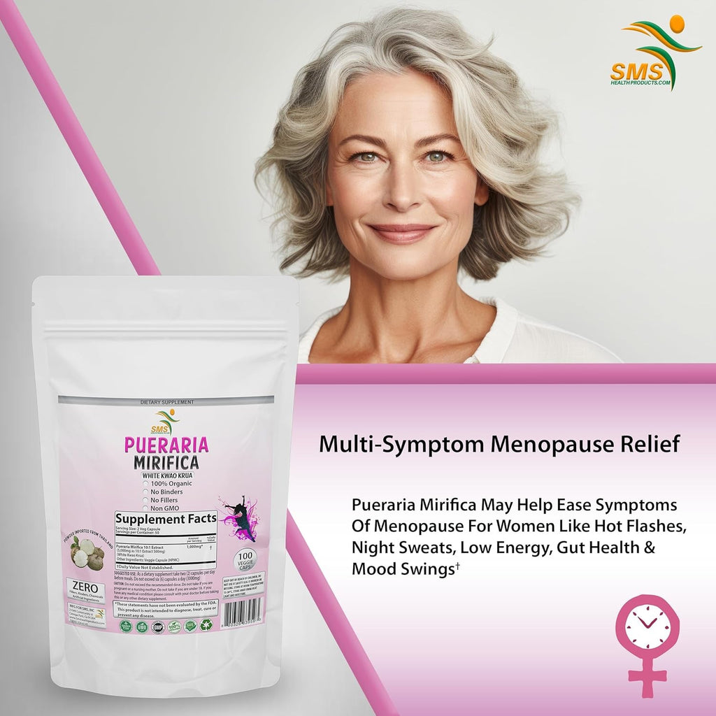 100 Caps Pueraria Mirifica White Extract Powder, 100% 10:1 Potent, Organic, 1,000Mg per Servings, Non GMO from Thailand, Premium Quality, Vegan