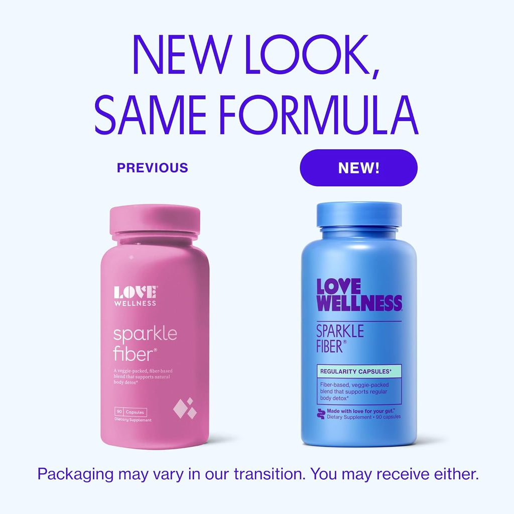 Love Wellness Sparkle Fiber | Fiber Supplement with Digestive Enzymes | Greens Superfood Powder & Psyllium Husk Powder | Promotes Gut Health for Women | Regularity & Bloating Relief | 90 Count