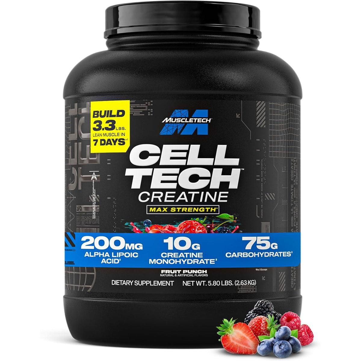 Muscletech Creatine Monohydrate Powder - Cell-Tech Creatine Powder Post Workout Recovery Drink, Muscle Builder & Musclebuilding Creatine Supplement - Fruit Punch, 6 Lbs (56 Serv) - Packaging May Vary