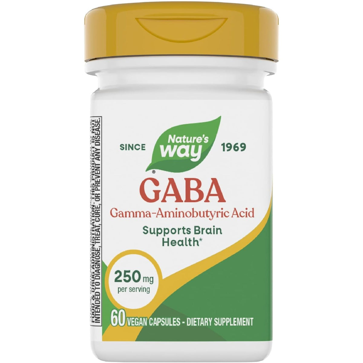 Nature'S Way GABA, Gamma-Aminobutyric Acid, Supports Brain Health*, 250 Mg per Serving, 60 Vegan Capsules (Packaging May Vary)