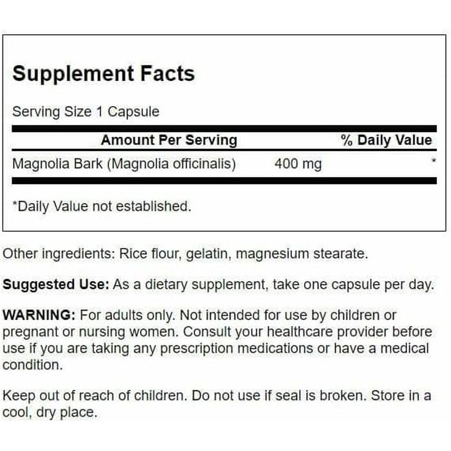 Swanson Magnolia Bark - Herbal Supplement Traditionally Used to Promote Nervous System & Digestive Health Support - May Promote Respiratory Health & Stress Support - (60 Capsules, 400Mg Each)
