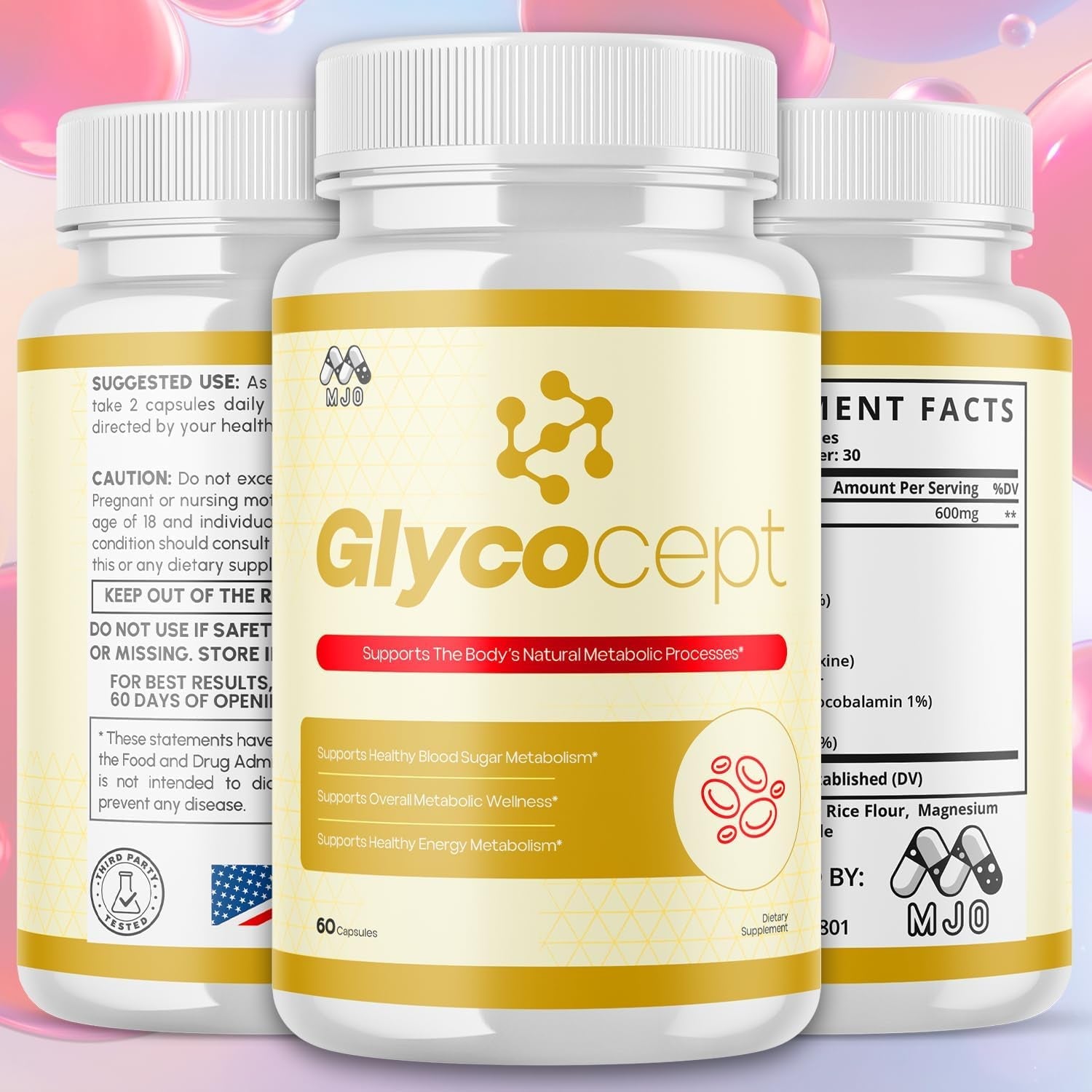 Glycocept Capsules, Official Glycocept Pills with All Natural Ingredients, Advanced Glycocept Capsules Health and Wellness Vitamin Supplement for Maximum Strength Multivitamin Supports (60 Capsules)
