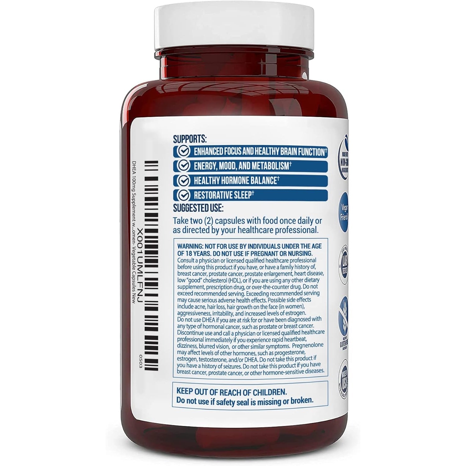 Truevantage Nutrition DHEA 100 Mg with Pregnenolone 60 Mg – Vegetable Capsules, Non-Gmo