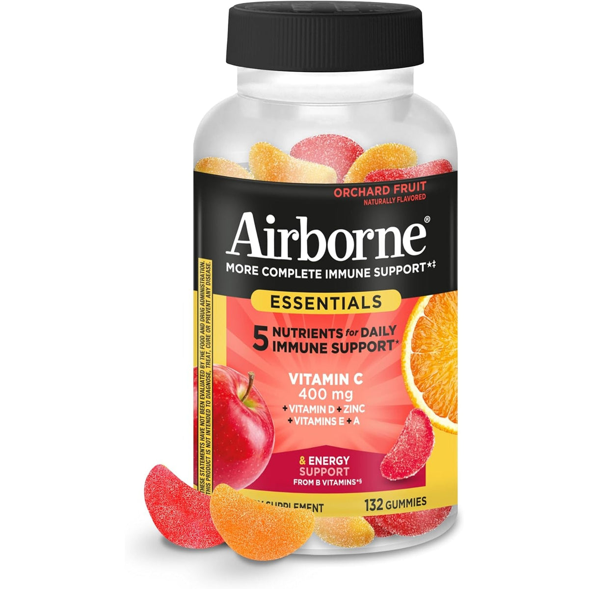 Airborne Immune Essentials Gummies, Orchard Fruit, 132Ct | 400Mg Vitamin C + Vitamins A, D, E, Zinc & B Vitamins | Daily Immune Support Gummies | Gluten Free, No Artificial Flavors