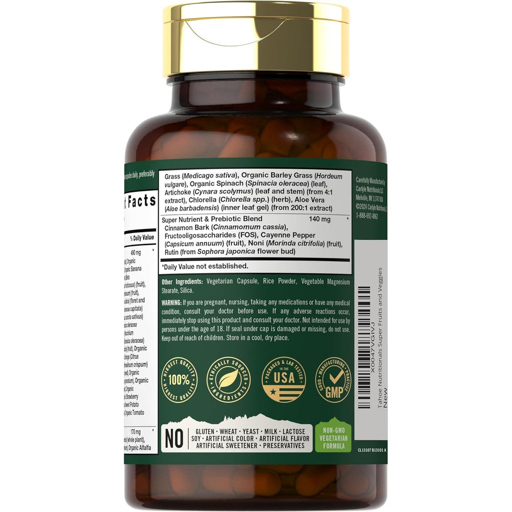 Tahoe Nutritionals Super Fruits and Veggies Capsules | 90 Count | Vegetarian, Non-Gmo and Gluten Free Supplement