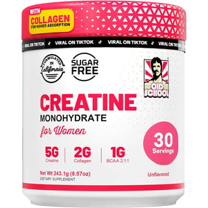 Old School Labs Creatine for Women – Post-Workout Supplement with 5000Mg Creatine Monohydrate Powder, 2000Mg Collagen & BCAA 2:1:1 for Strength Support & Recovery – Unflavored - 8.57 Ounce (Pack of 1)