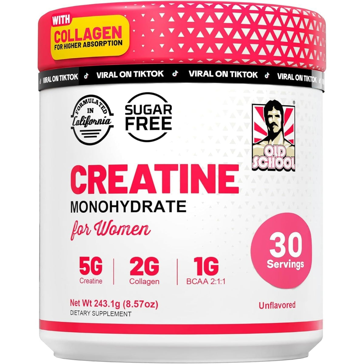Old School Labs Creatine for Women – Post-Workout Supplement with 5000Mg Creatine Monohydrate Powder, 2000Mg Collagen & BCAA 2:1:1 for Strength Support & Recovery – Unflavored - 8.57 Ounce (Pack of 1)