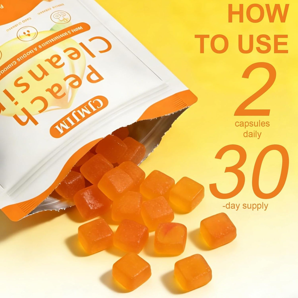 Peachy Clean Fiber Gummies with Prebiotic for Men, Peach Flavored Digestive Support & Detox Gummy Supplement, 60 Vegan Gummy Bears for Regularity & Gut Health (1)