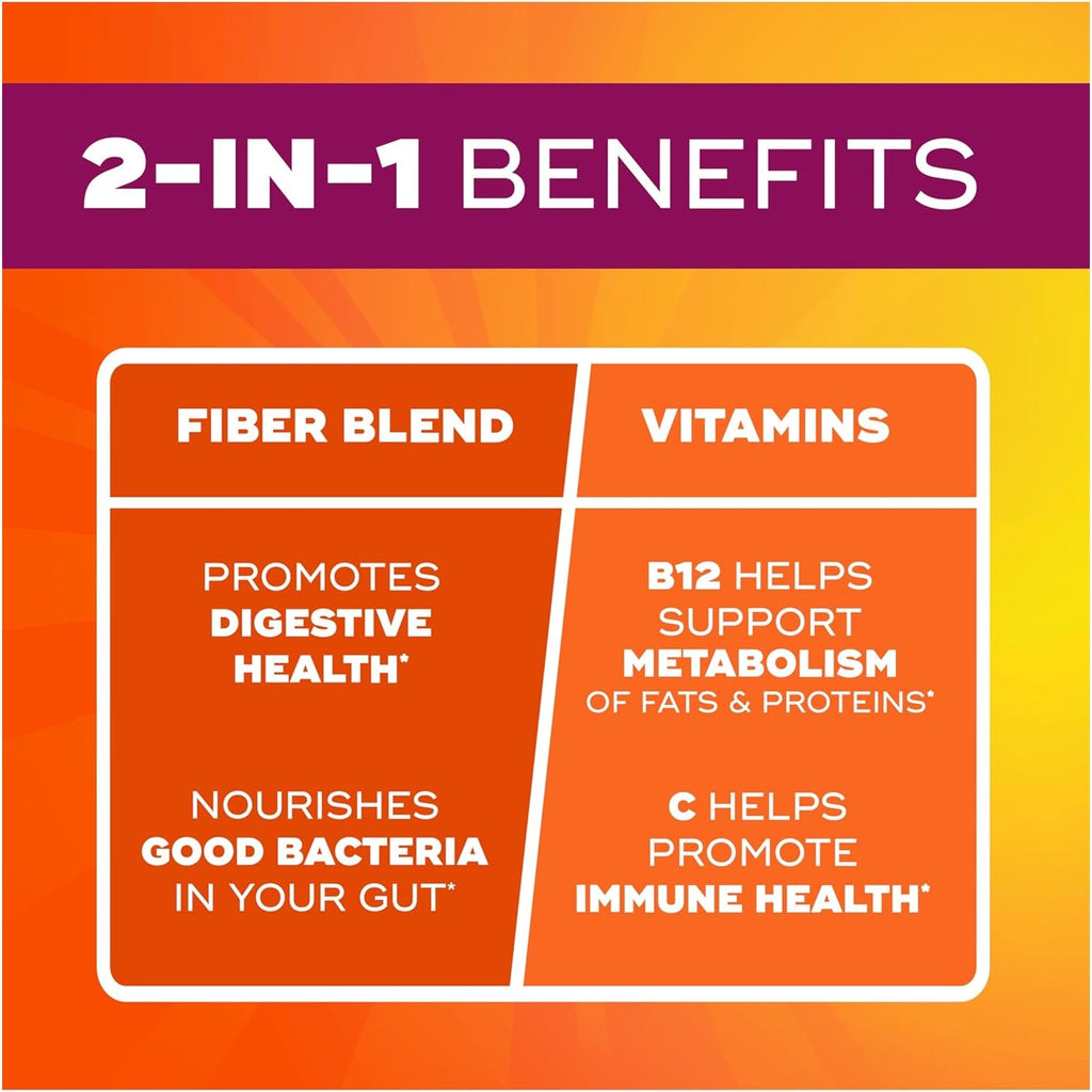 Metamucil Fiber Gummies for Adults with Vitamins C, D, B12 for Metabolism, No Sugar Added Citrus Berry Flavor, 5G Plant Based Prebiotic Fiber Supplement Blend, 120 Count