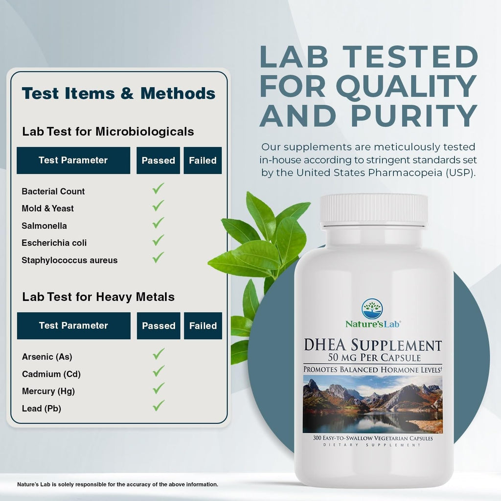 Nature'S Lab DHEA 50Mg Supplement - Promotes Balanced Hormone Levels, Healthy Energy and Increased Mental Clarity* - 300 Capsules (10 Month Supply)