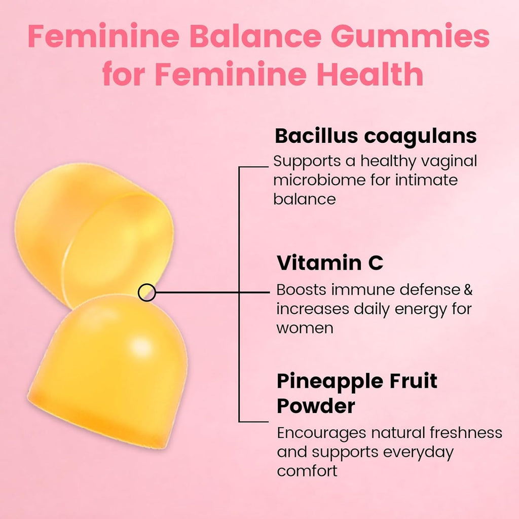Feminine Balance Gummies for Women, Premium Hawaiian Pineapple Gummies with Vitamin C – Supports Women Ph Balance, Healthy Odor, Flora, Immune & Vaginal Health – Vegan, Gluten-Free, 60 Count