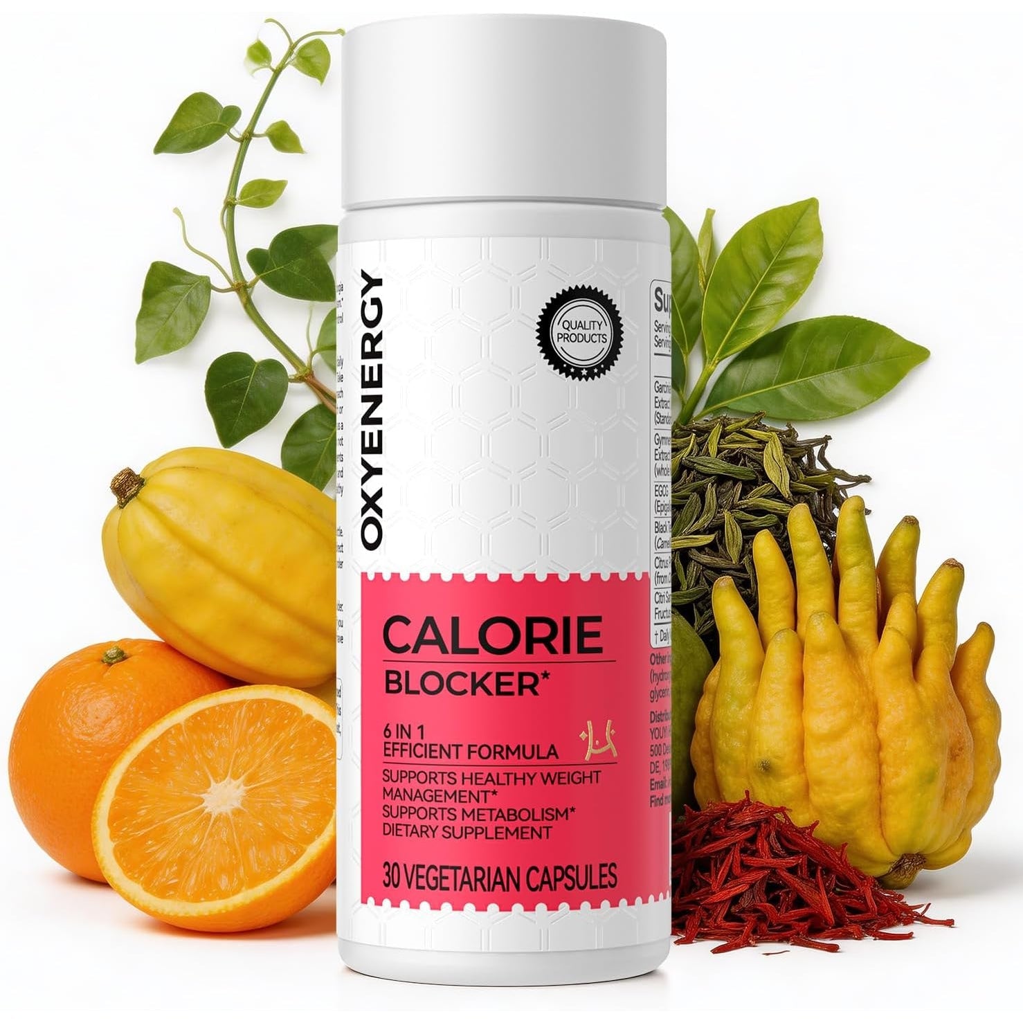 Oxyenergy Calorie Blocker 6-In-1 Natural Weight Loss Supplement for Women & Men, with Garcinia Cambogia,Gymnema Sylvestre & Bergamot,Boosts Metabolism,Suppresses Fat Synthesis & Appetite,30 Capsules