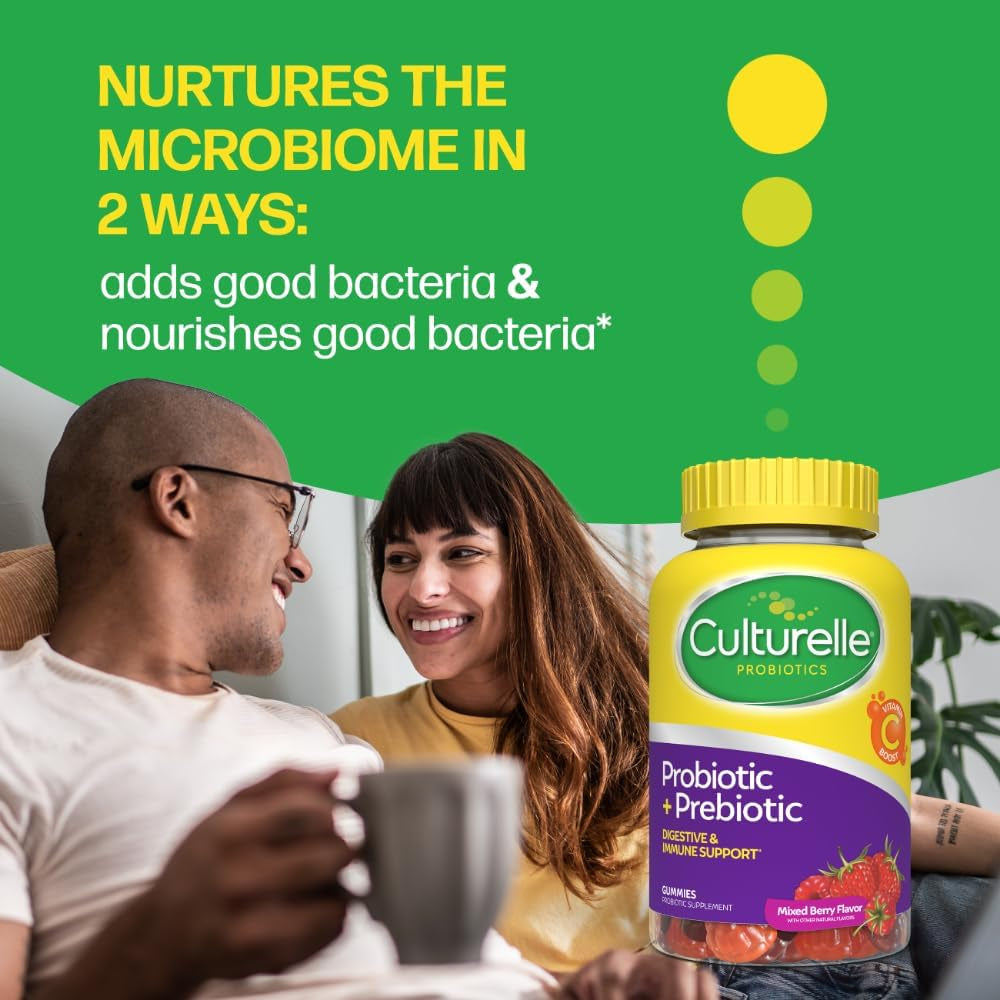 Culturelle Daily Probiotic Gummies for Women & Men, Berry Flavor, 52 Count, Naturally-Sourced Daily Probiotic + Prebiotic for Digestive Health, Non-Gmo & Vegan
