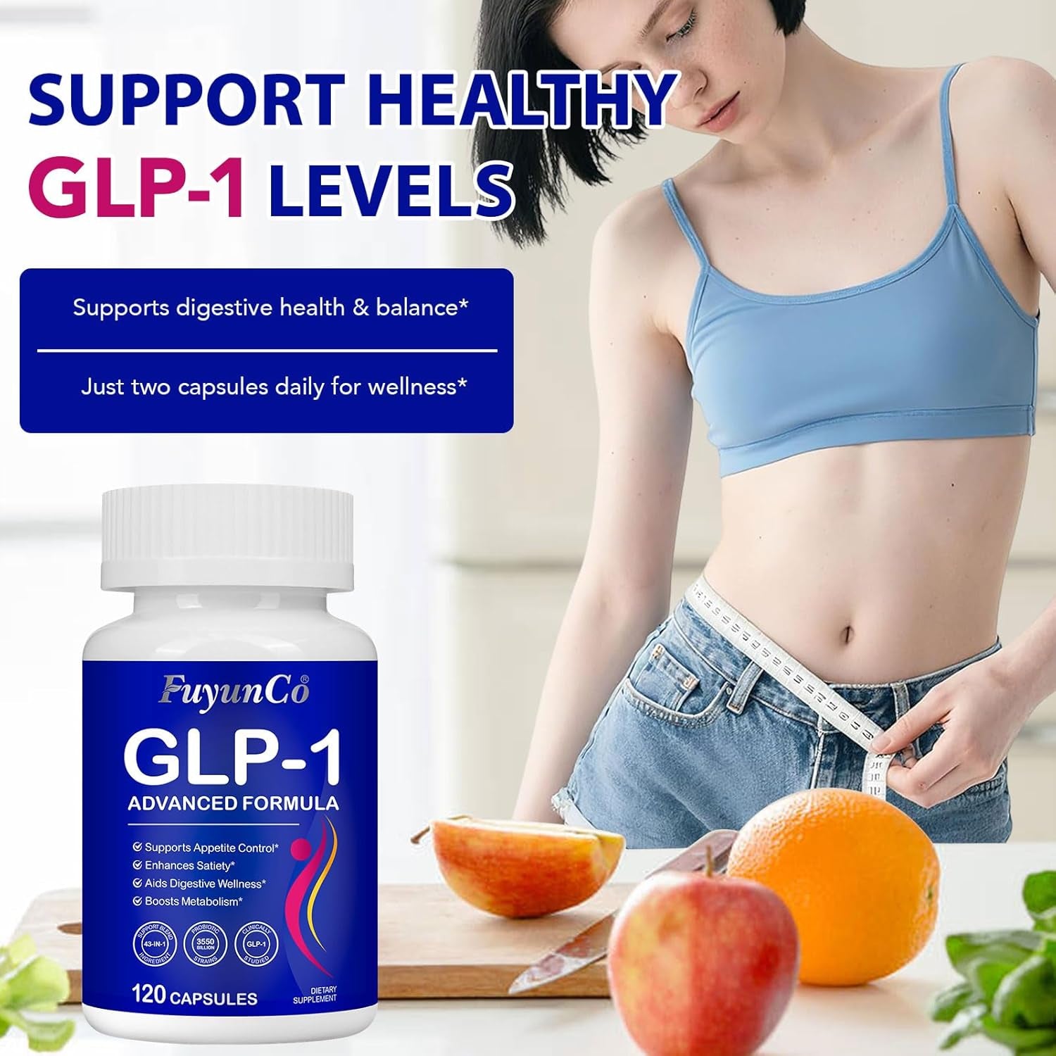 GLP 1 Supplement, 120 Capsules GLP-1 Probiotic for Appetite Regulate & Gut Health, Reduce Hunger & Cravings for Digestive, Promote GLP-1 Production & Support Weight Management, Vegan for Women & Men