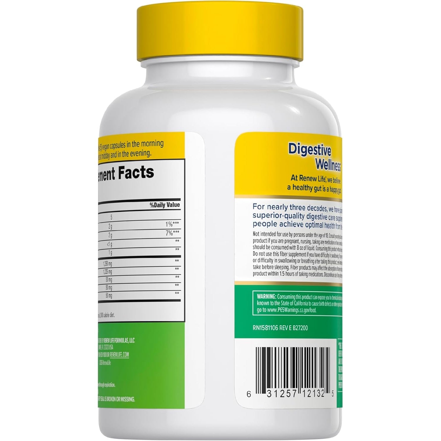 Renew Life Adult Daily Digestive Prebiotic Fiber, 150 Vegetarian Capsules (Package May Vary)