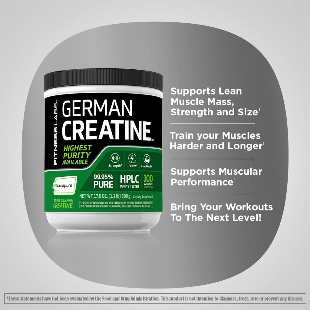 Fitness Labs German Creatine Monohydrate Powder | 500 Grams | Creapure Fitness Supplement | for Men & Women | Unflavored | 100 Servings