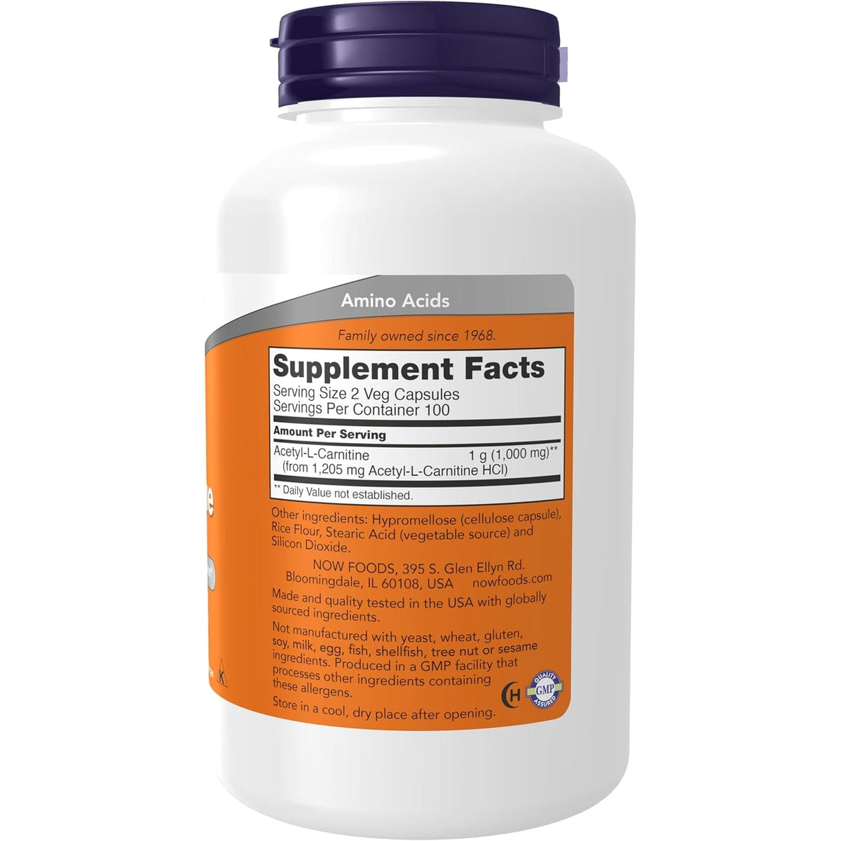 NOW Foods Supplements, Acetyl-L Carnitine 500 Mg, Amino Acid, Brain and Nerve Cell Function*, 200 Veg Capsules