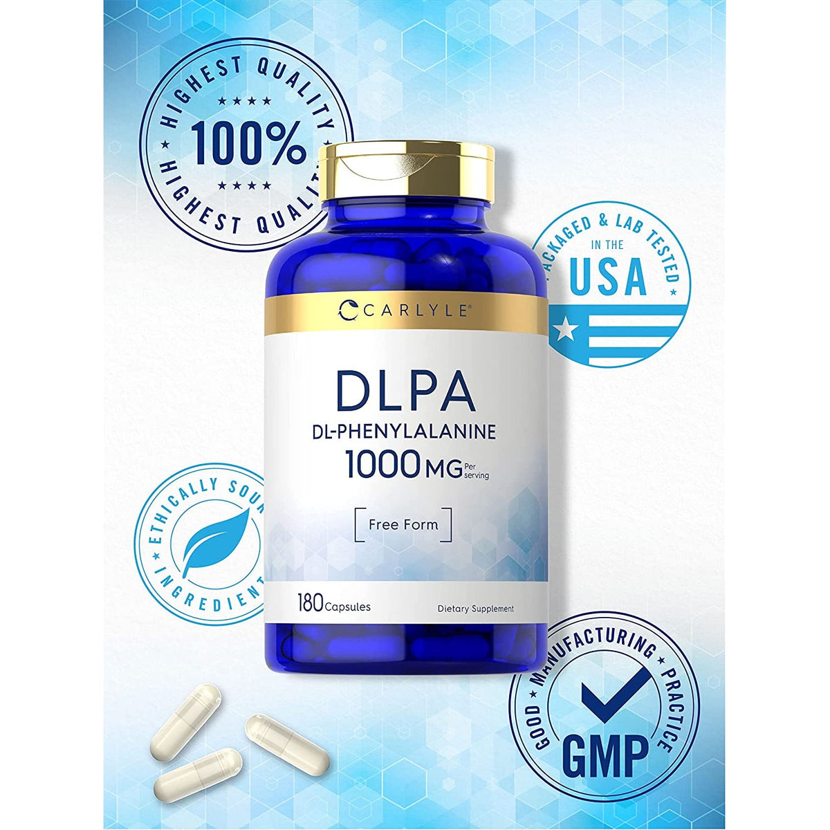 Carlyle Dl-Phenylalanine | 1000Mg | 180 Capsules | Non-Gmo and Gluten Free Formula | DLPA Free Form Supplement