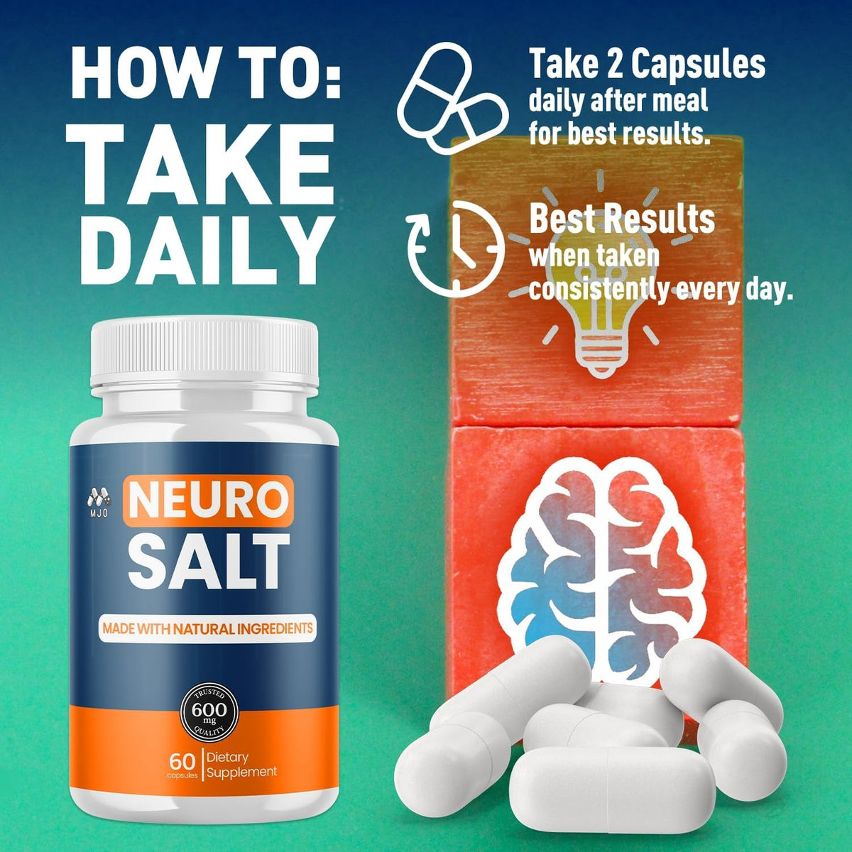 (5 Pack) Neuro Salt Capsules, Neurosalt Pills with All Natural Ingredients, Advanced Neuro Salt Capsules Overall Health and Wellness Supplement Formula with Max Strength Multivitamin (300 Capsules)