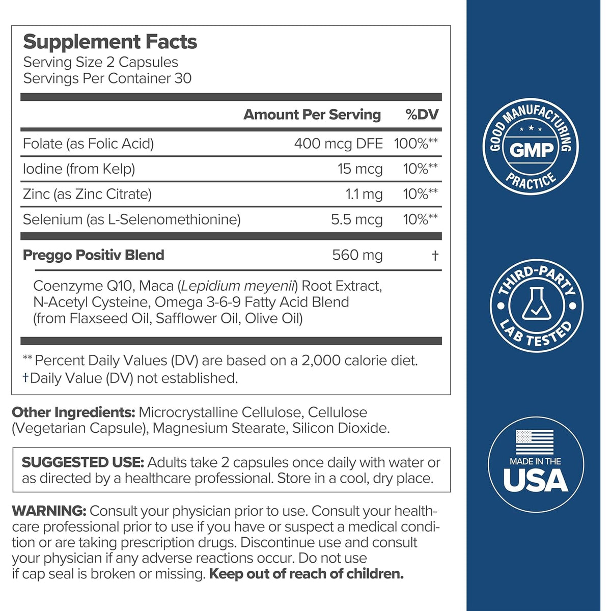 O Positiv Preggo Conception Support Capsules for Women - Obgyn-Formulated Pre Prenatal Vitamins with Clinically-Studied Ingredients - Coq10, N-Acetyl Cystein - Female Sexual Health, 60 Ct (Pack of 1)