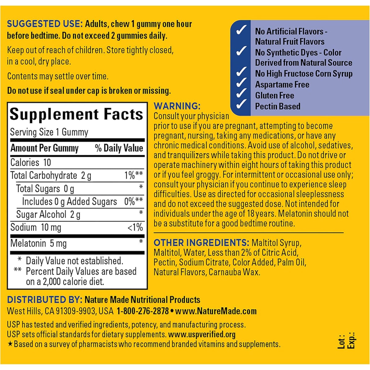 Nature Made Zero Sugar Melatonin 5Mg Sleeping Gummies for Adults Extra Strength, 100% Drug Free Sleep Aid, Aspartame Free, 70 Sugar Free Melatonin Gummies, 70 Day Supply