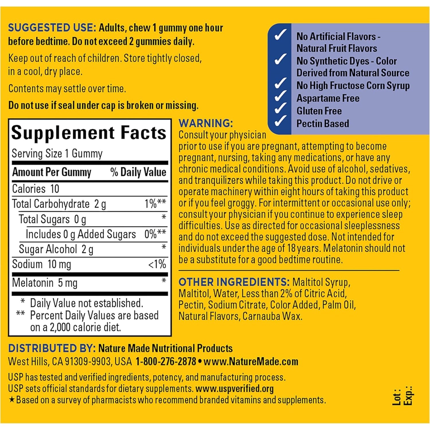 Nature Made Zero Sugar Melatonin 5Mg Sleeping Gummies for Adults Extra Strength, 100% Drug Free Sleep Aid, Aspartame Free, 70 Sugar Free Melatonin Gummies, 70 Day Supply
