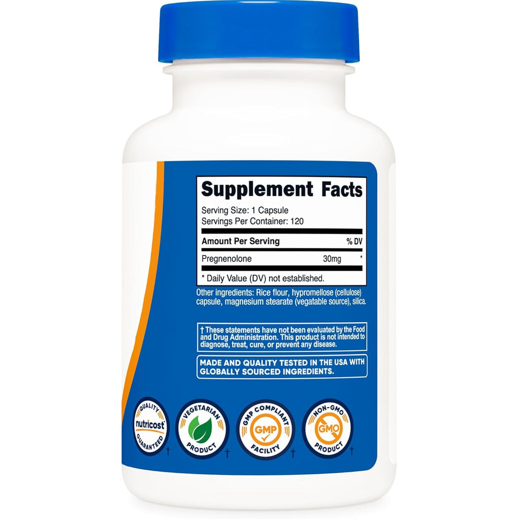 Nutricost Pregnenolone 30Mg, 120 Capsules - Non-Gmo, Gluten Free, Vegetarian Capsules