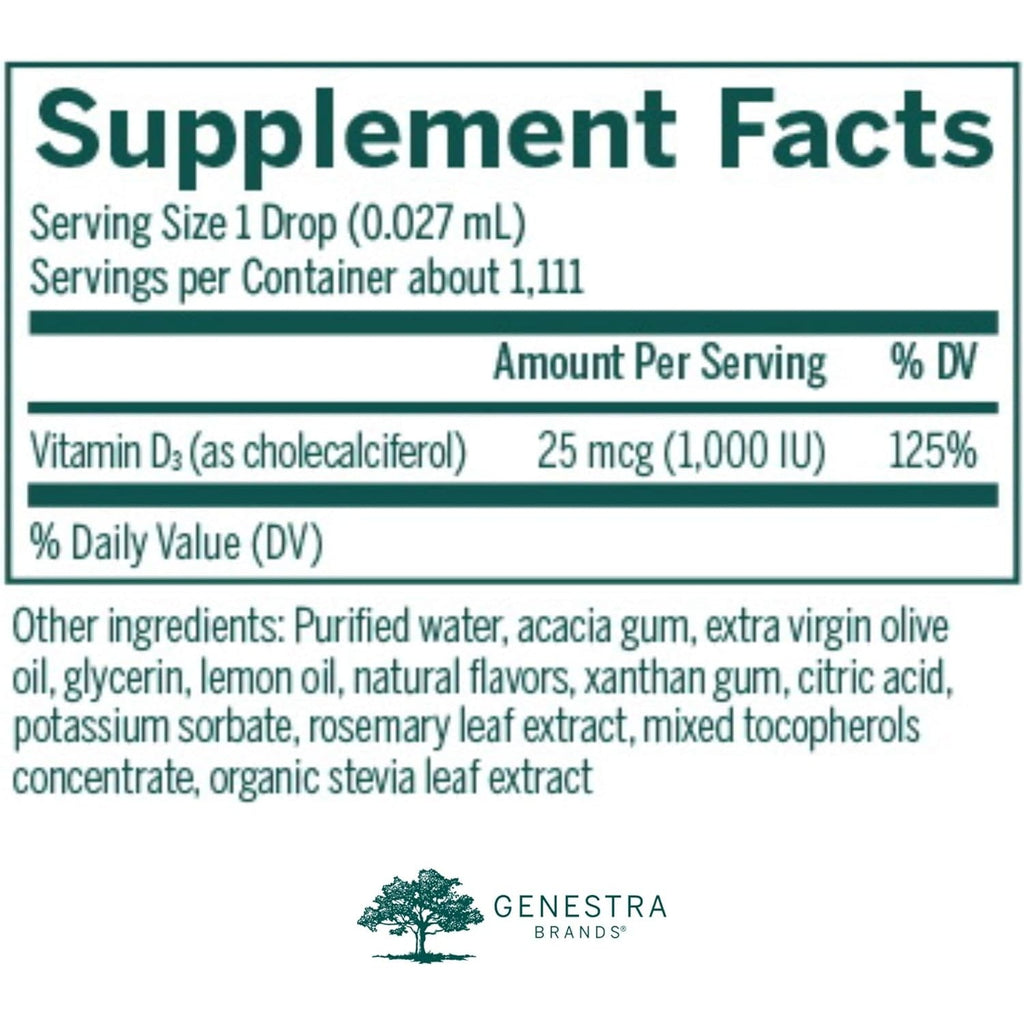 Genestra Brands D-Mulsion 1000 - Liquid Vitamin D Supplement - Natural Lemon Flavor - 1 Fl Oz
