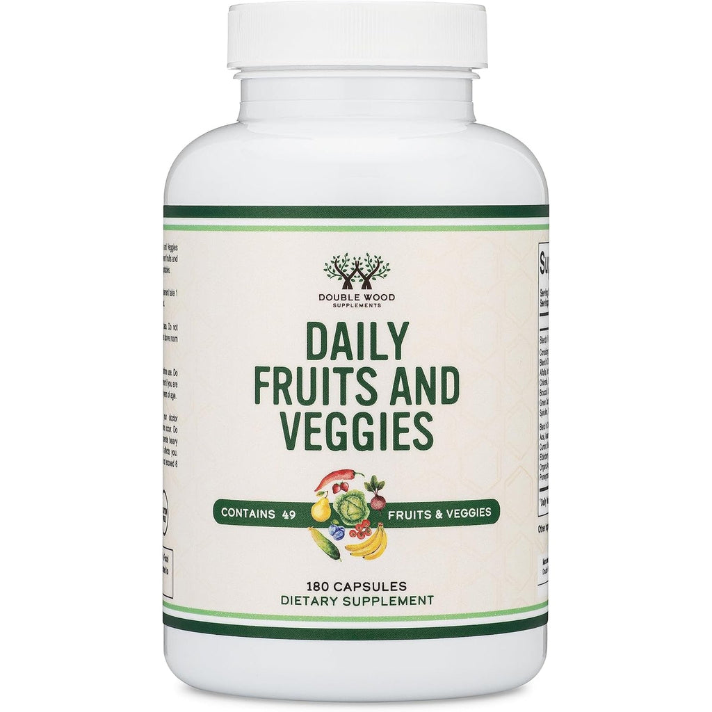 Fruits and Veggies Supplement (Daily Blend of 49 Different Fruits and Vegetables, 23 Veggies and 29 Fruits) 1,500Mg Servings, 180 Capsules (No Fillers, Vegan Safe, Non-Gmo) by Double Wood