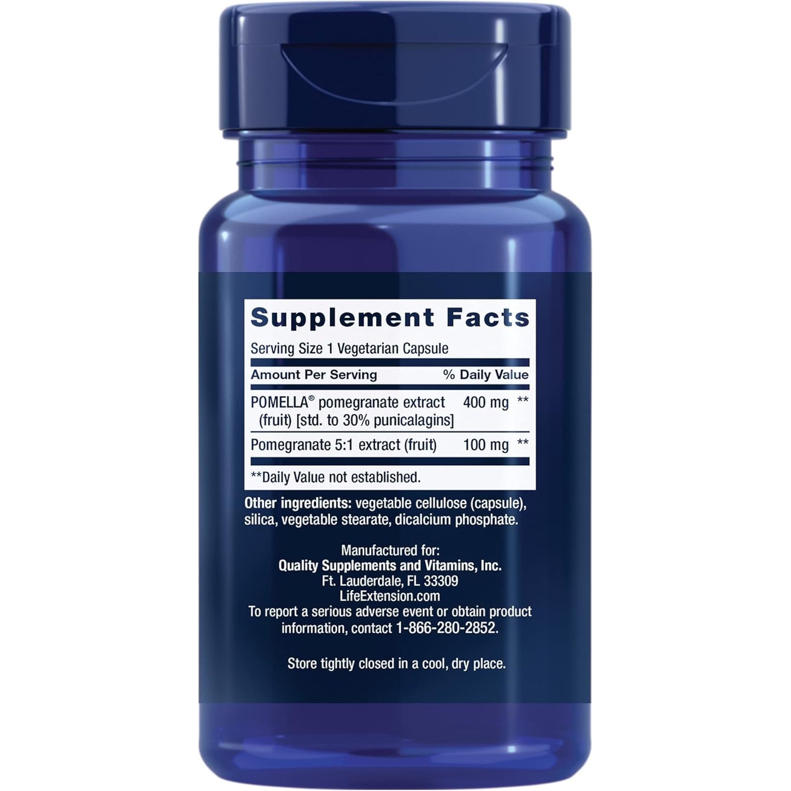 Life Extension Pomegranate Fruit Extract, 500 Mg, Antioxidant Polyphenols for Cardiovascular Health, Superfood, Gluten Free, Non-Gmo, Vegetarian, 30 Capsules