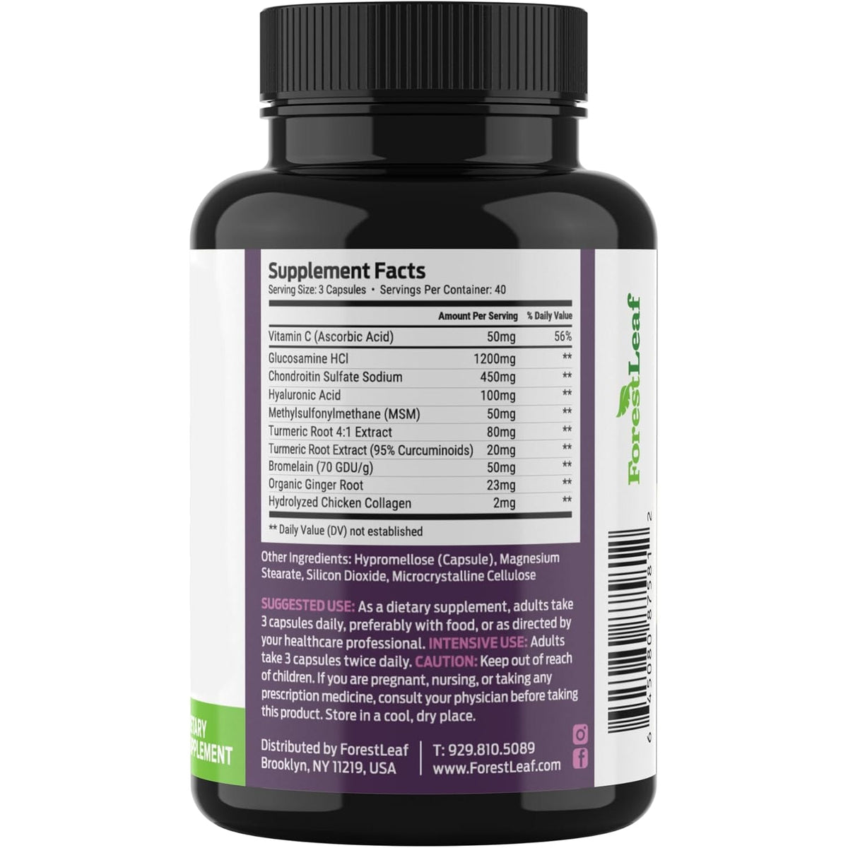 Forestleaf Glucosamine Chondroitin MSM Joint Supplement Complex - 1200Mg - 120 Caps