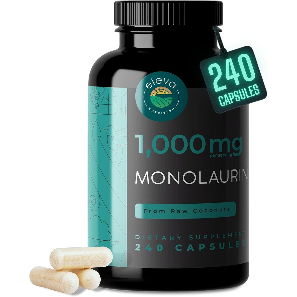 Monolaurin 1000Mg Capsules — Made with Pure Glycerol and Lauric Acid from Raw Coconut — Natural Vegans- Non-Gmo and Soy Free — 240 Capsules