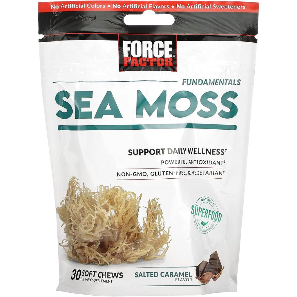 Force Factor Sea Moss Soft Chews, Support Immunity, Digestion, and Heart Health, Irish Sea Moss Superfood & Antioxidants Supplement, Non-Gmo, Gluten-Free, Salted Caramel Flavor, 30 Soft Chews