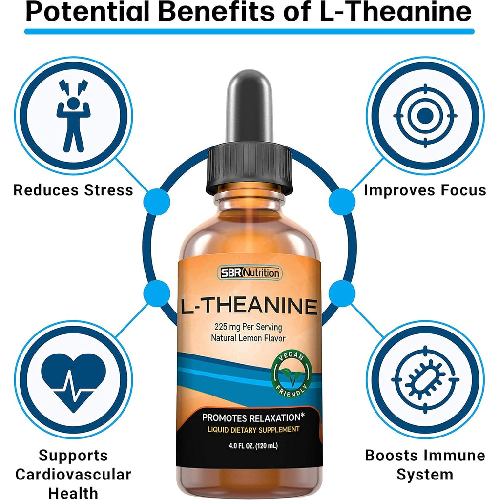 SBR Nutrition Liquid L-Theanine Drops | All Natural, Vegan, Alcohol Free, Non-Gmo | for Sleep Aid, Calm, Relaxation, Focus without Drowsiness | Synergistic with Coffee or Caffeine