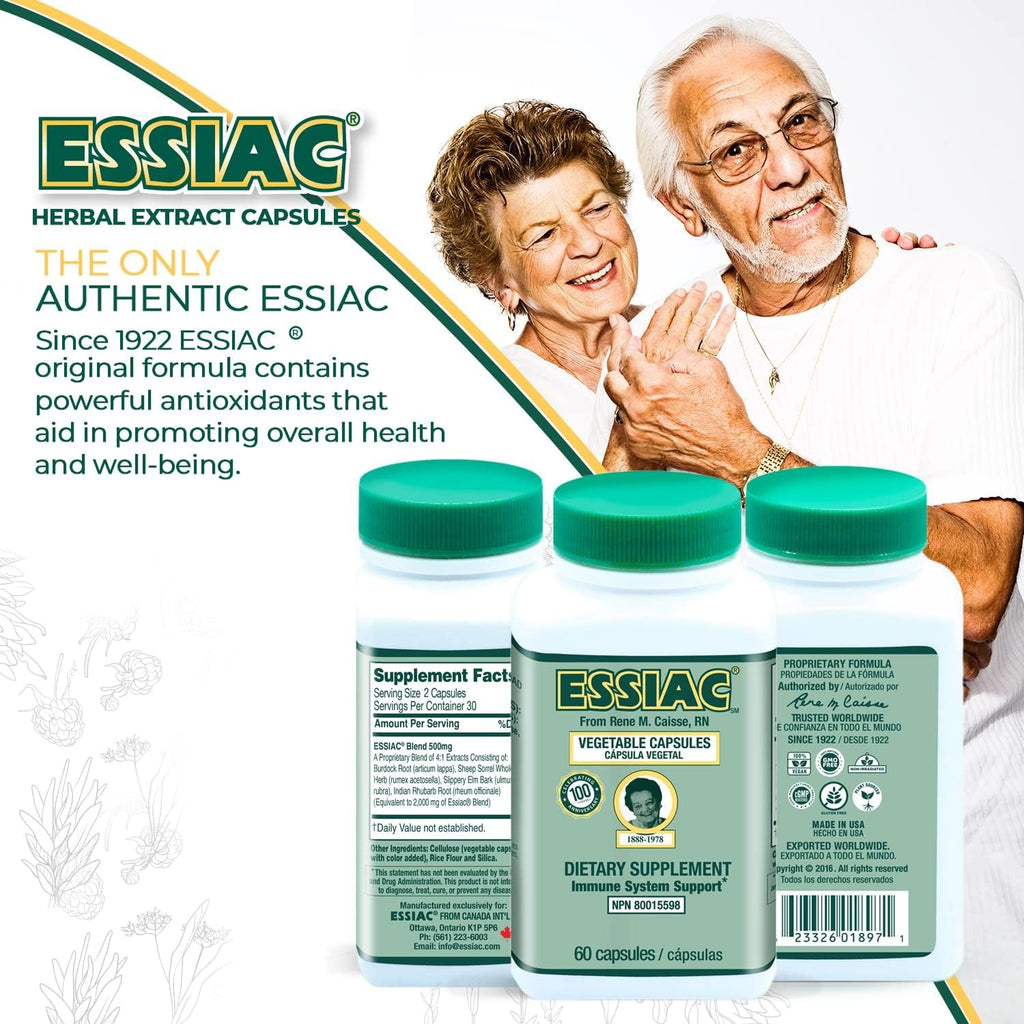 ESSIAC Tea All-Natural Herbal Extract Capsules – 60 Capsules | Powerful Antioxidant Blend to Help Promote Overall Health & Well-Being | Original Formula since 1922