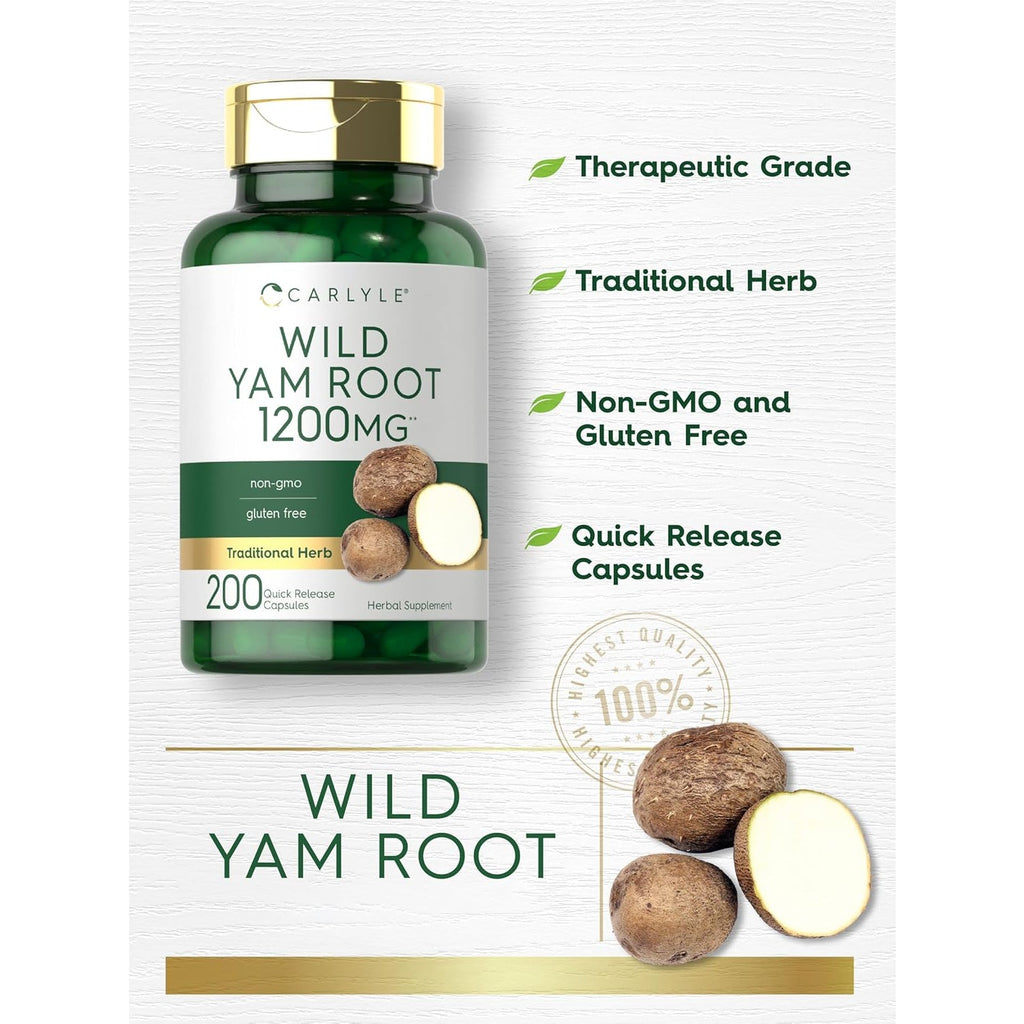 Carlyle Wild Yam Root Capsules | 200 Count | Traditional Herbal Extract | Non-Gmo, Gluten Free