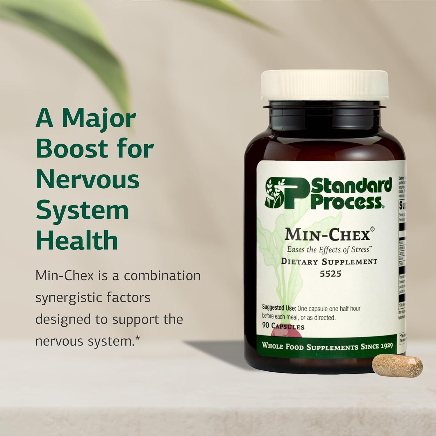 Standard Process Min-Chex - Supplement for Nervous System Support - Supports Healthy Gland Functions to Aid a Healthy Stress Response - Non-Dairy - 90 Capsules (90 Servings)