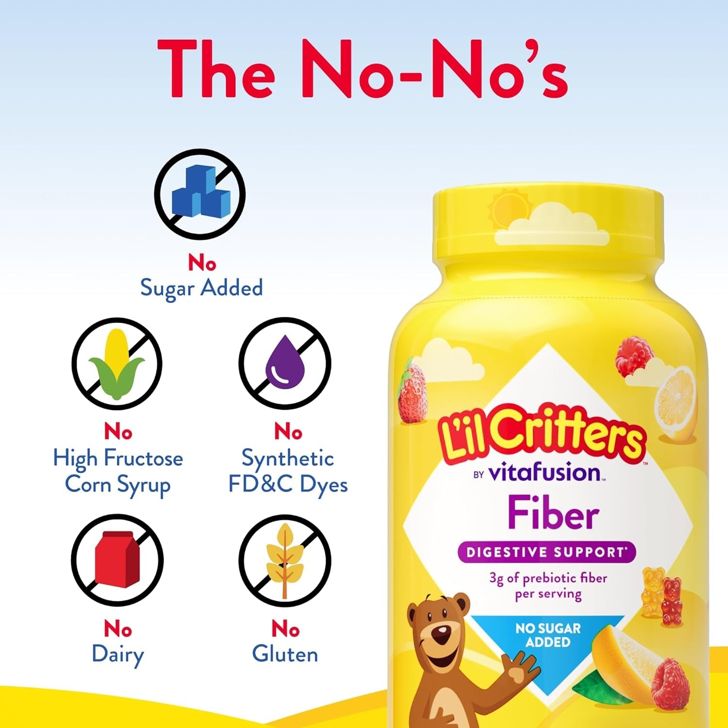 L’Il Critters Fiber Daily Gummy Supplement for Kids, for Digestive Support, Berry and Lemon Flavors, 90 Gummies