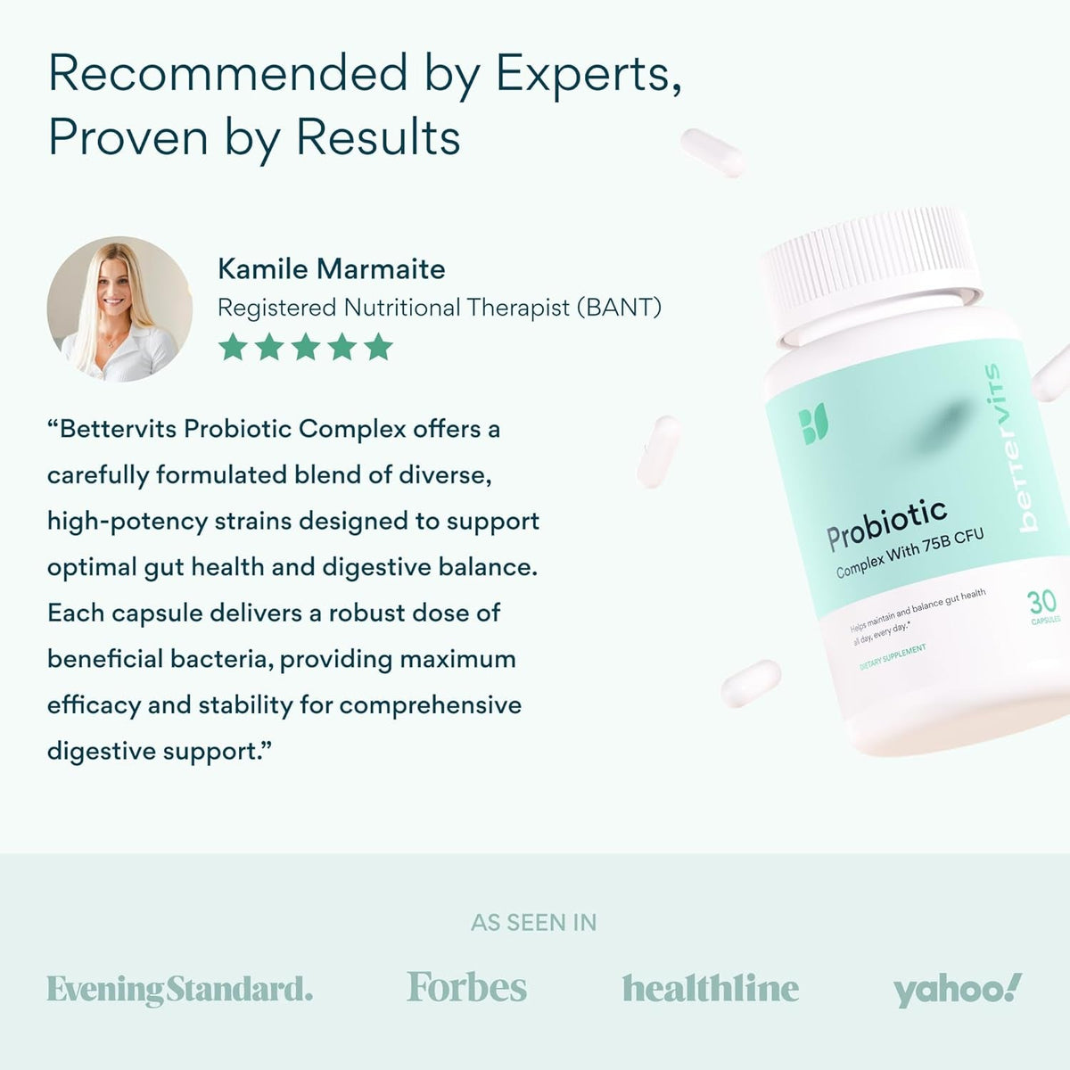 Bettervits Probiotics for Women & Men – 75 Billion CFU | Digestive Health and Gut Support Prebiotic | 14 Clinically Studied Strains with Vitamin B12, Lactobacillus and Inulin Fiber | 30 Capsules