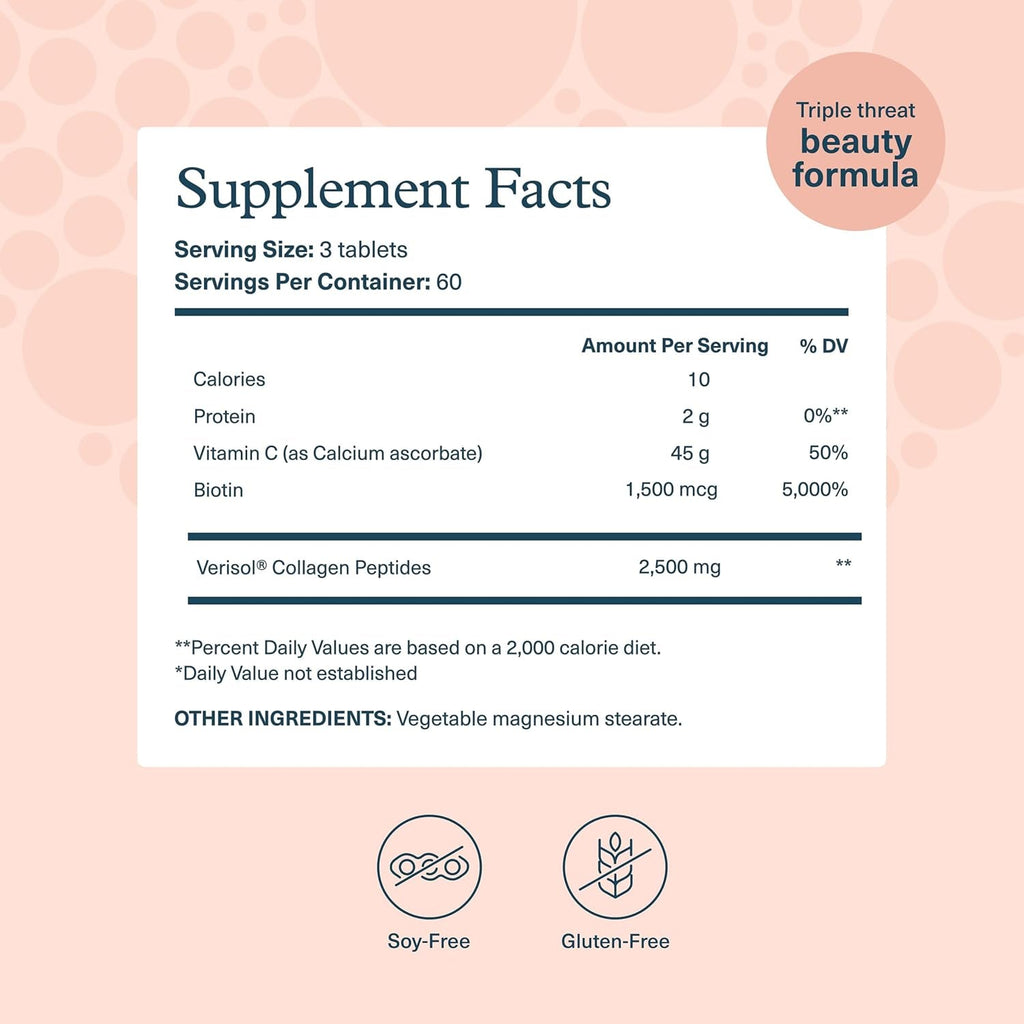 Youtheory Concentrated Effect Collagen with Verisol - Collagen Peptides with Vitamins C & B - Supports Hair, Nails, Bones & Joints* - 180 Tablets (60-Day Supply)
