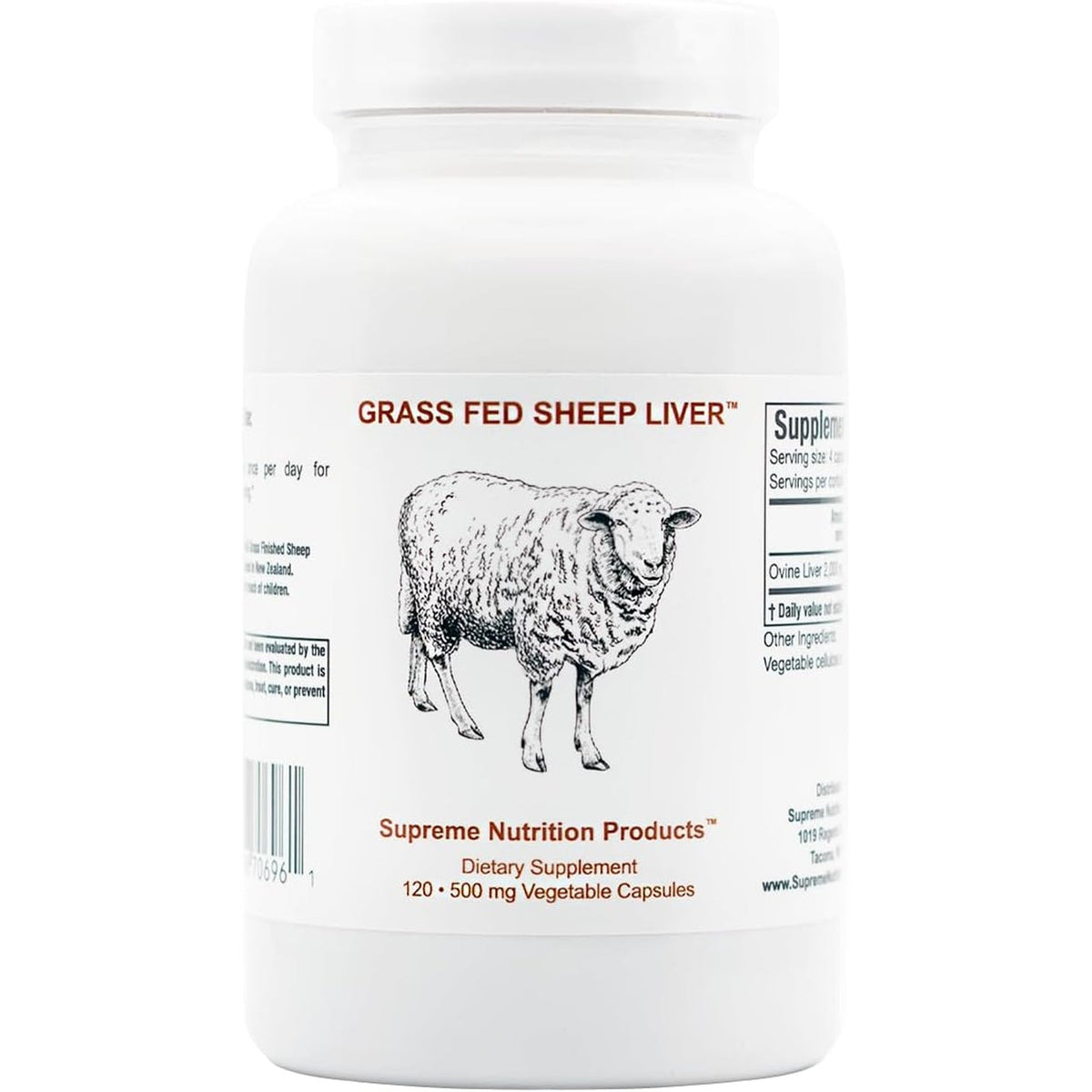 Supreme Nutrition Grass Fed Sheep Liver, 120 Pure Ovine Liver Capsules