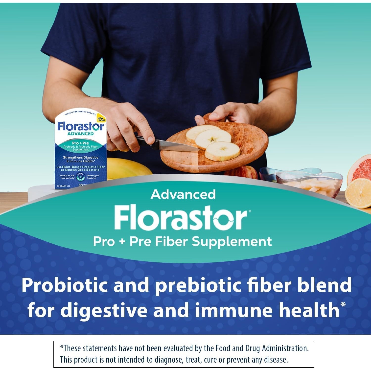 Florastor Advanced Pro+Pre Daily Probiotic and Prebiotic Supplement for Women and Men, Boosts Good Bacteria, Saccharomyces Boulardii CNCM I-745 (30 Capsules) (Pack of 1)