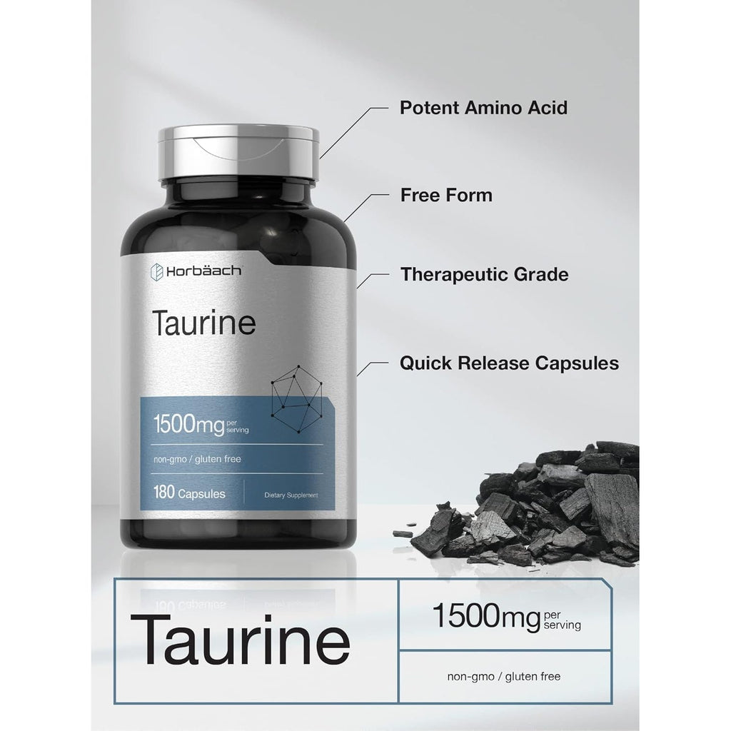 Horbäach Taurine 1500Mg | 180 Capsules | Amino Acid Supplement | Non-Gmo and Gluten Free