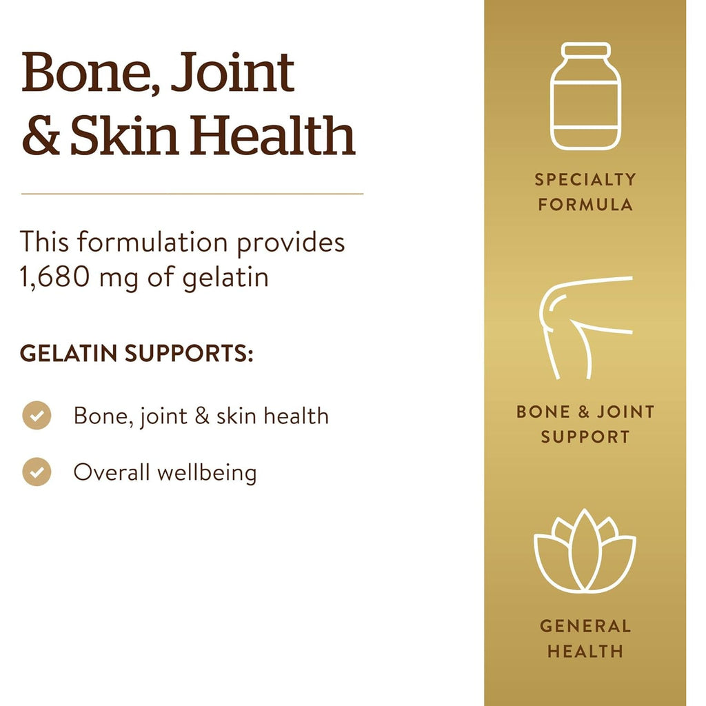 Solgar Gelatin 1680 Mg, 250 Capsules - Natural Gelatin - Supports Bone, Joint & Skin Health - Gluten Free, Dairy Free - 83 Servings