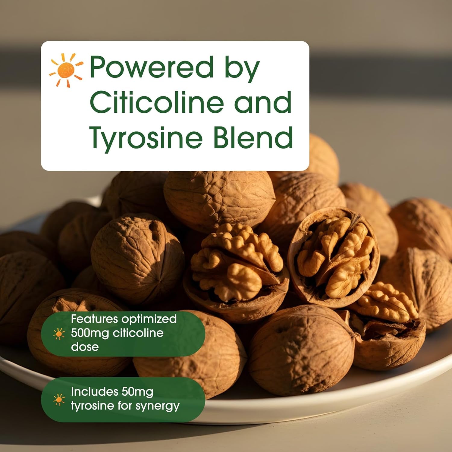 Naturebell Citicoline 500Mg - 120 Capsules - Brain Function Support for Adults - Memory & Focus Aid with CDP Choline & Tyrosine - Fast-Absorbing Formula* - Non-Gmo & Gluten-Free