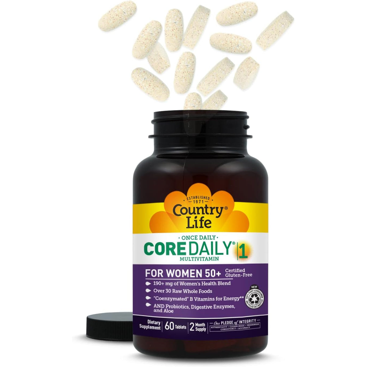 Country Life CORE Daily-1 for Women 50+ Multivitamin - Formulated for Women over 50, Complete Daily Nutrition with Women'S Health Blend, Coenzymated B Vitamins, Probiotics, and Digestive Enzymes