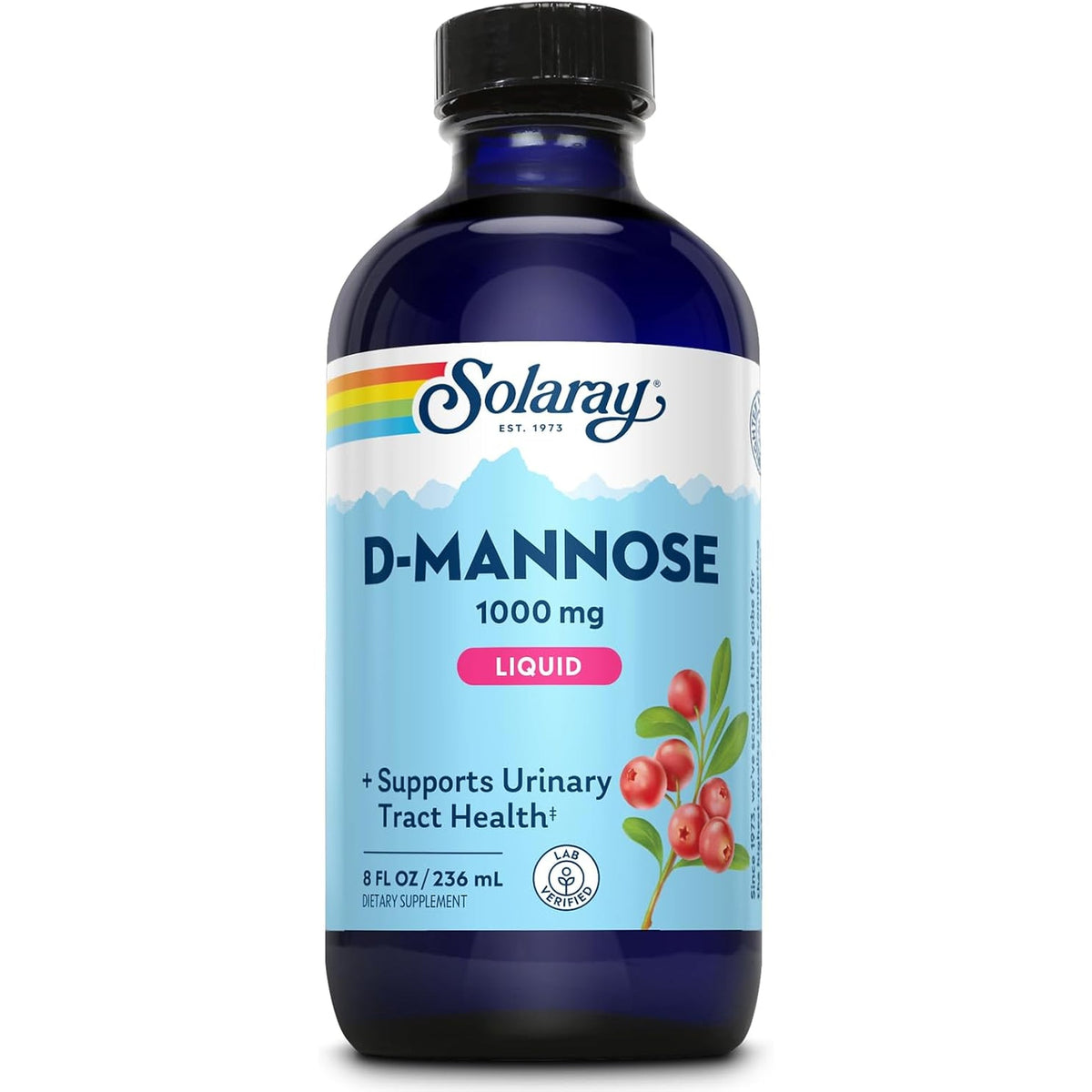 SOLARAY D-Mannose 1000 Mg Liquid Formula with Cranactin Cranberry Extract - D Mannose Cranberry Supplement for Women & Men, Urinary Tract & Bladder Health Support with Vitamin C - 8 Fl Oz